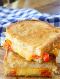 Crispy cheesy grilled cheese with bell peppers