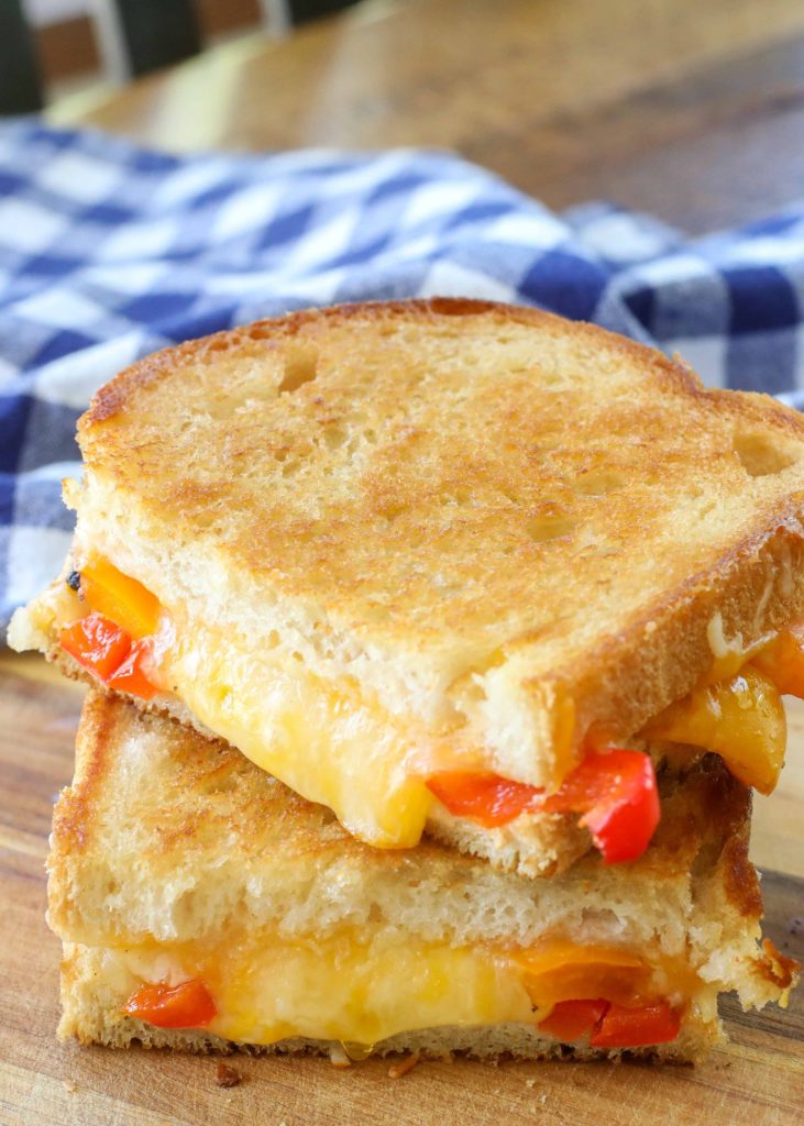 Crispy cheesy grilled cheese with bell peppers