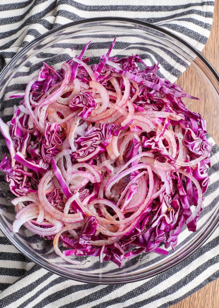 Red Cabbage Slaw with a spicy dressing