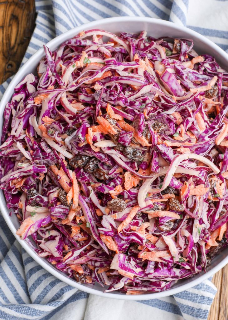 Tangy Sweet Cabbage Slaw with Raisins