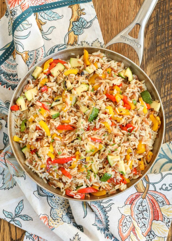 skillet of rice pilaf with veggies