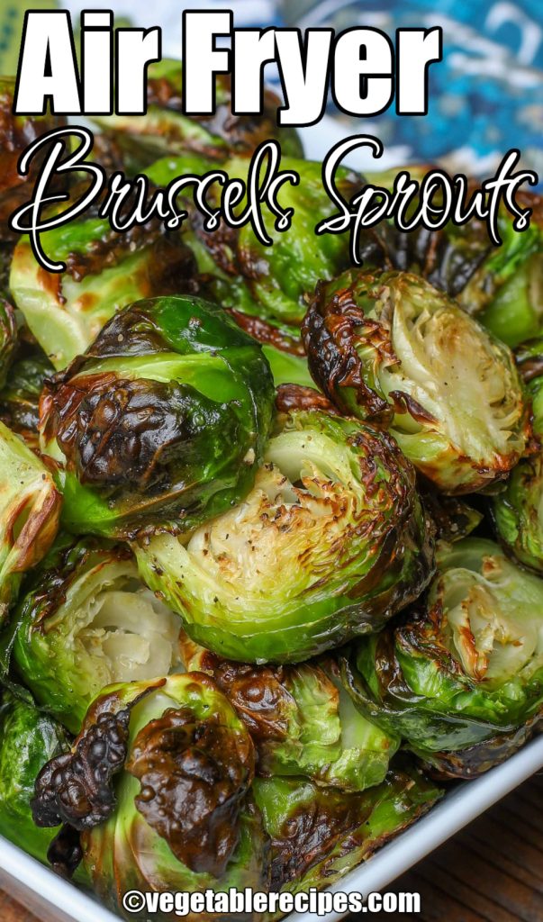 Cooked Brussels sprouts with white bowl and blue napkin