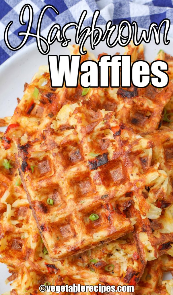 hash brown waffles on plate with green onions