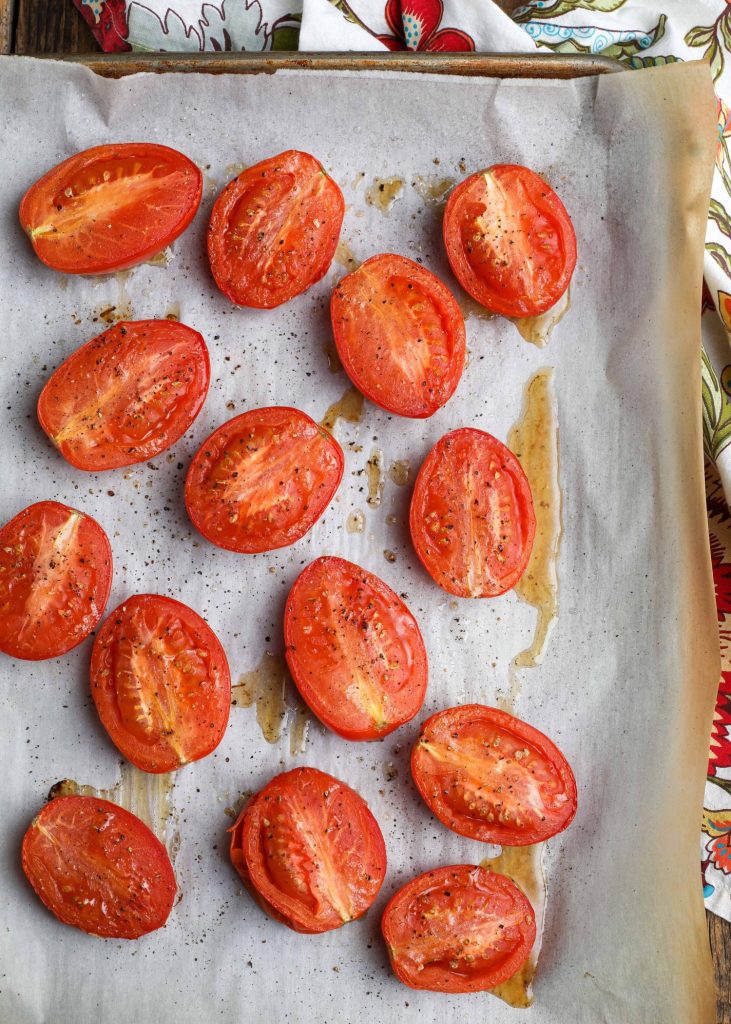 Roasted tomatoes on parchment