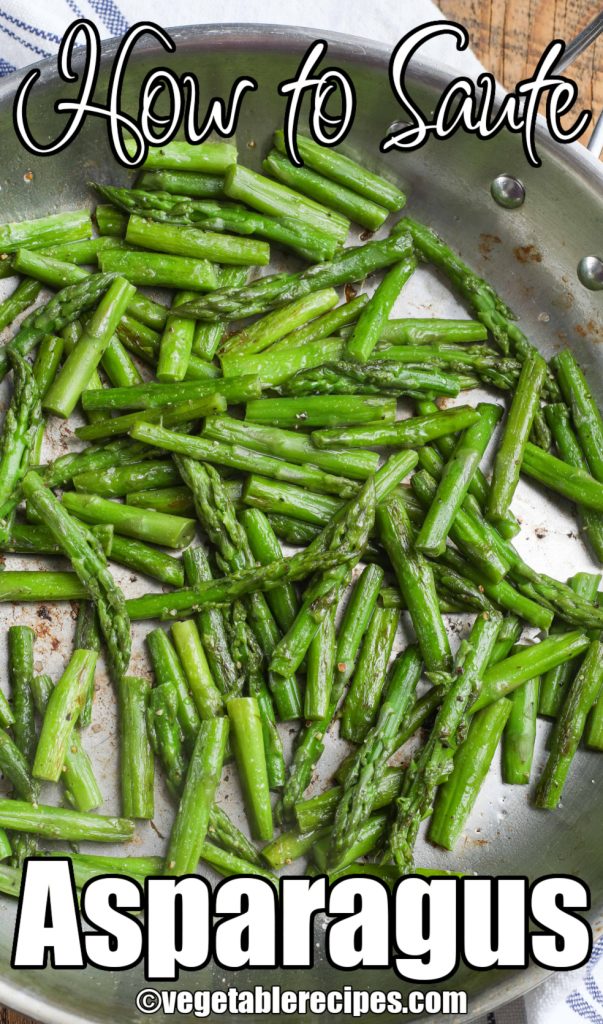 Sauteed asparagus in pan
