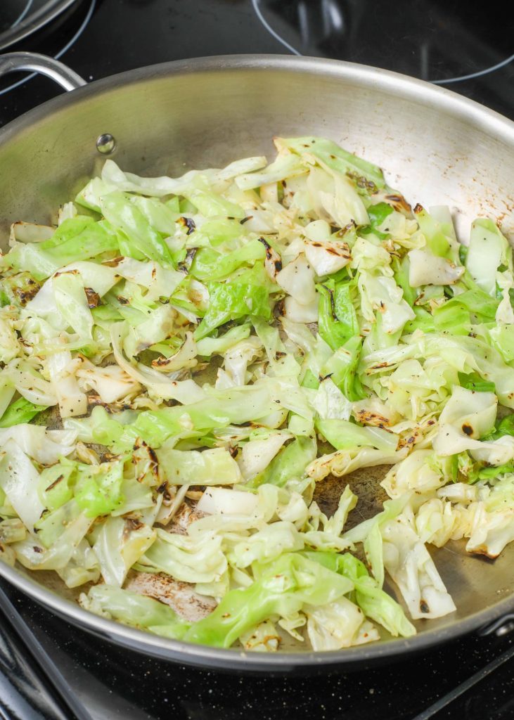Cooked cabbage in pan