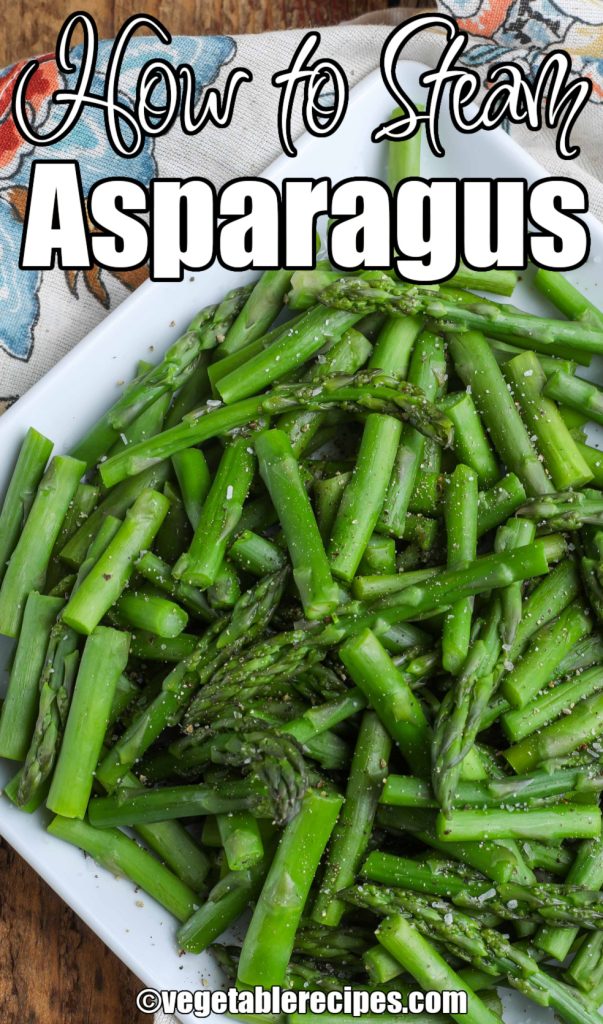 Steamed asparagus in square dish