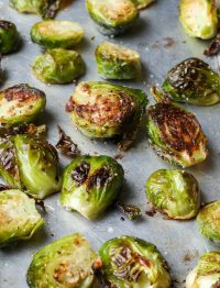 Roasted Brussels sprouts on pan