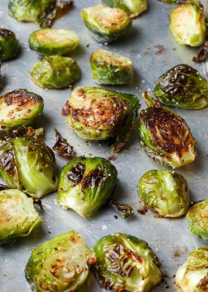 Roasted Brussels sprouts on pan