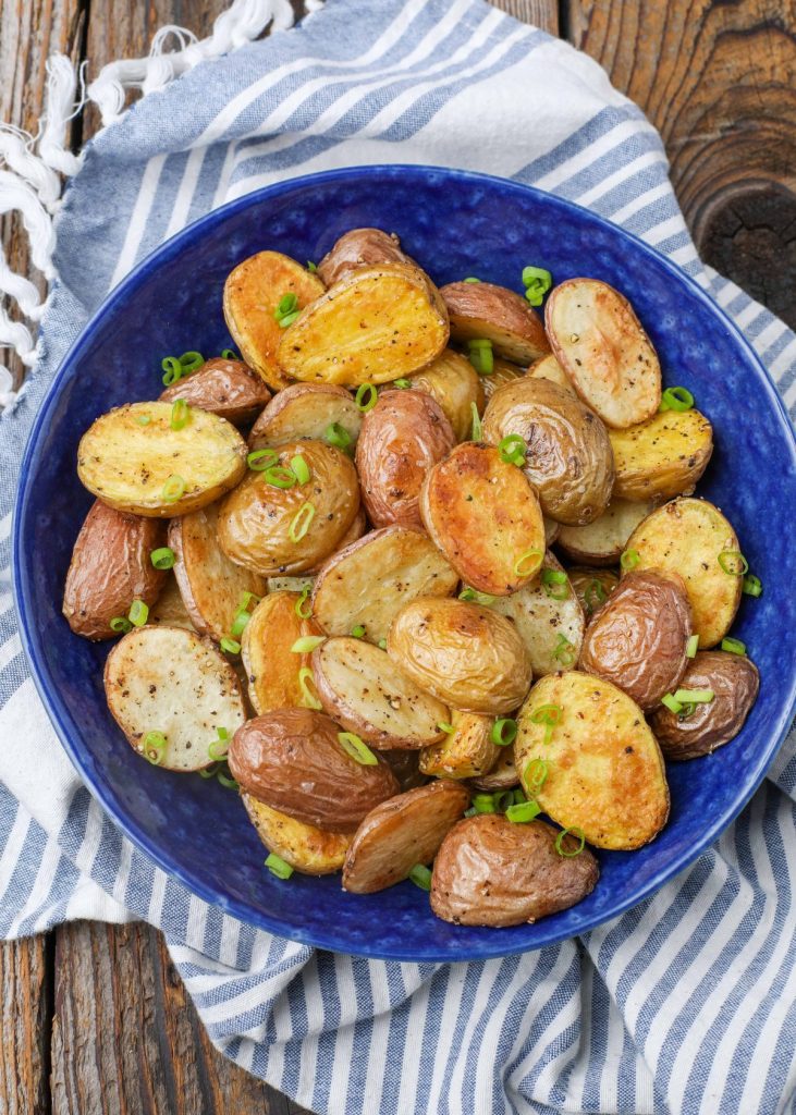 roasted potatoes in serving dish