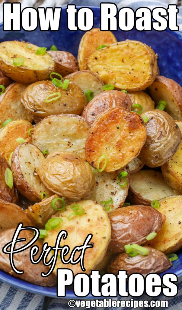 roasted potatoes in blue dish