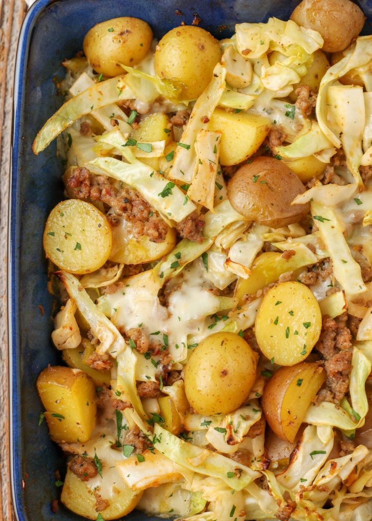 potatoes with cabbage and sausage