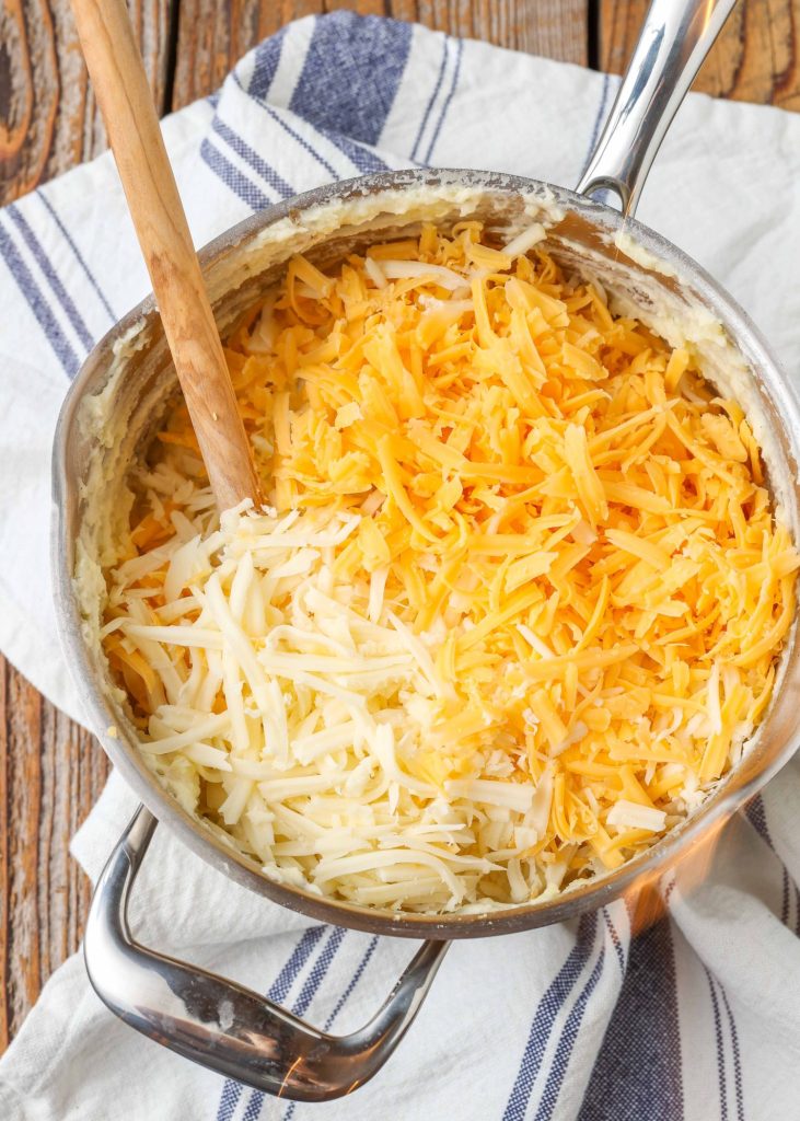 shredded cheese stirred into mashed potatoes