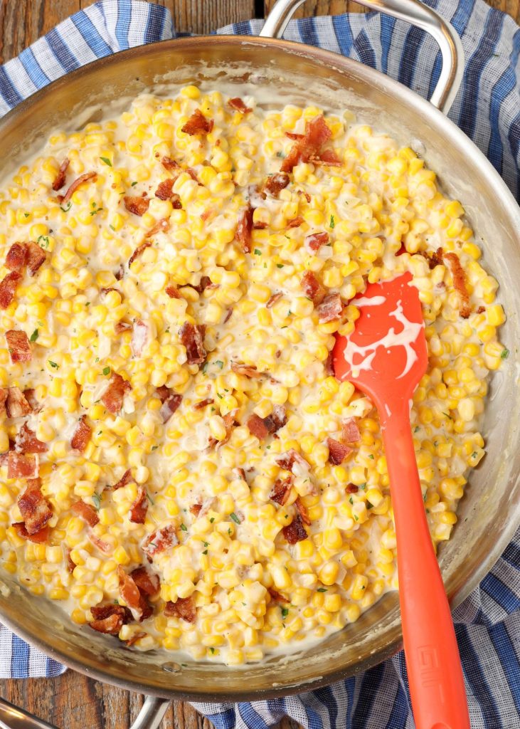 skillet of creamed corn with bacon 