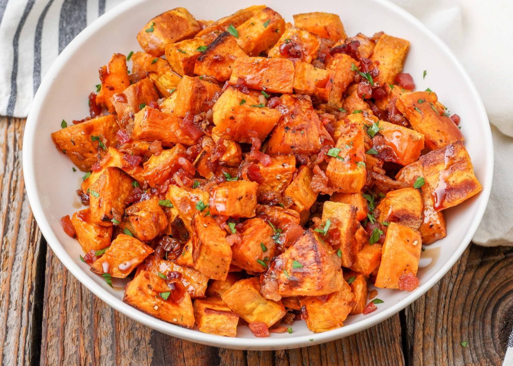 roasted sweet potatoes drizzled with balsamic
