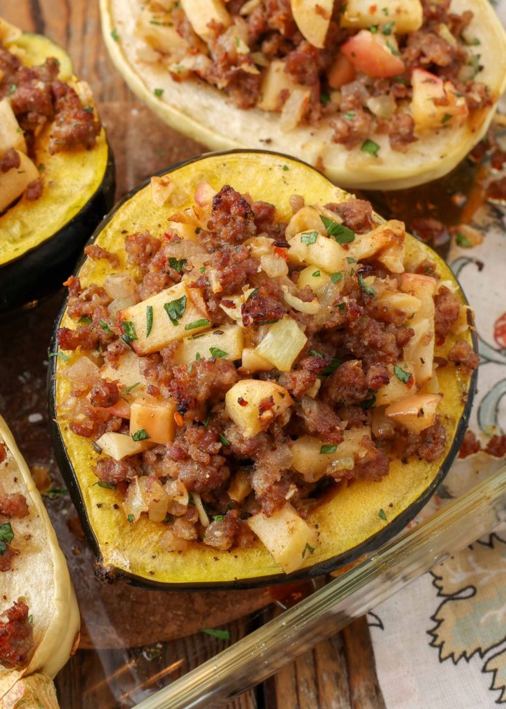 Acorn squash stuffed with sausage and apples