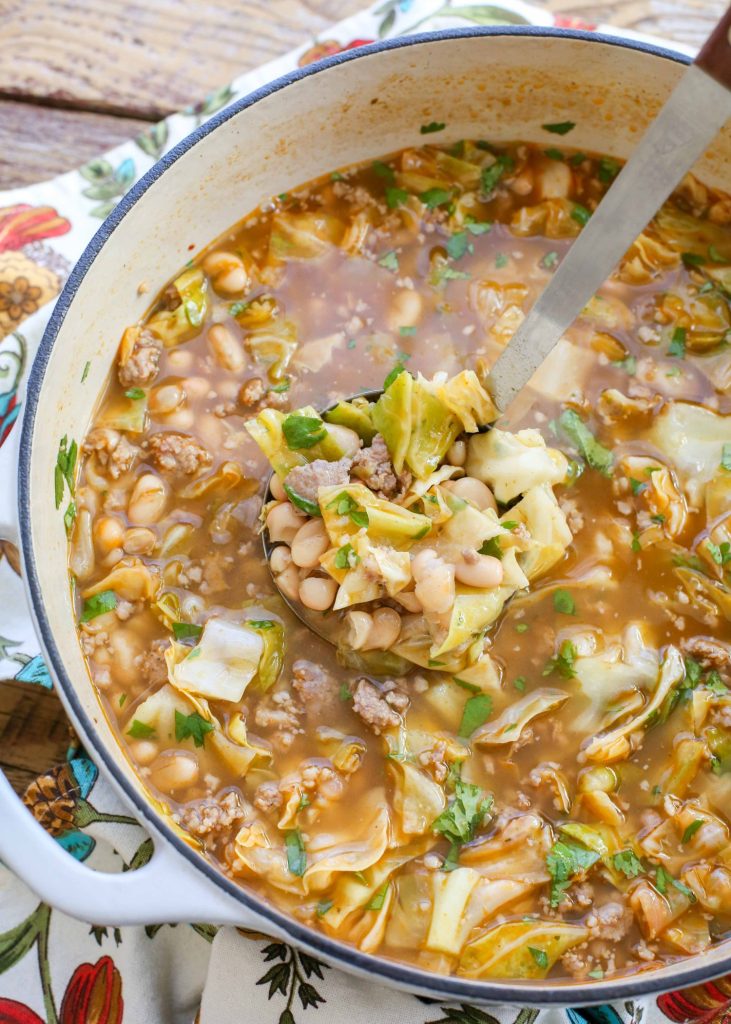 Cabbage Bean Soup with Ladle