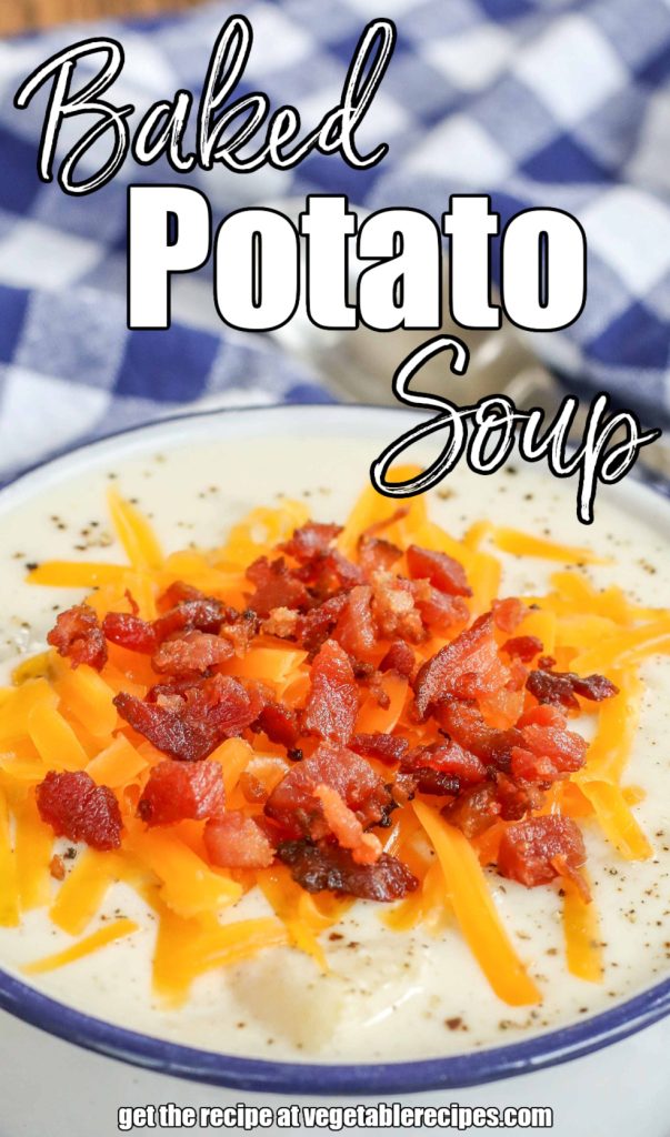 close-up photo of loaded potato soup with cheese and bacon 