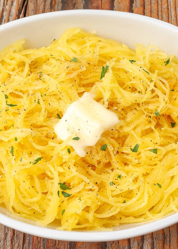 spaghetti squash with butter, black pepper, and parsley