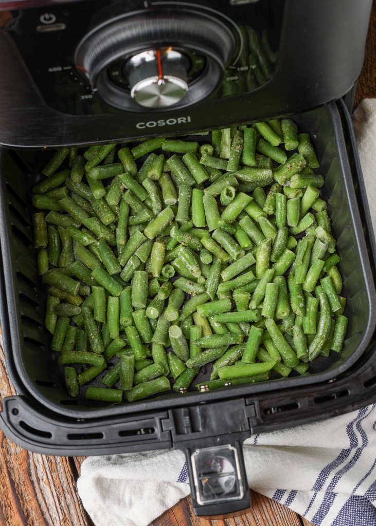 Air Fryer Frozen Green Beans uncooked in air fryer