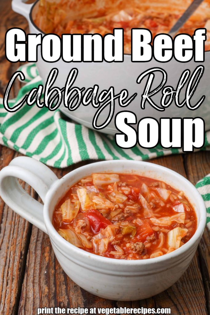 Ground Beef Cabbage Roll Soup in soup mug