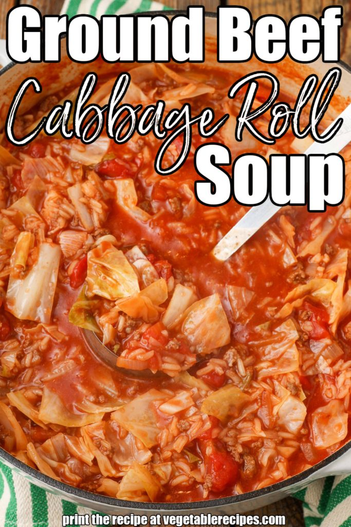 Ground Beef Cabbage Roll Soup in dutch oven