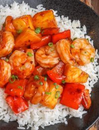 Shrimp Bell Pepper Stir Fry over rice