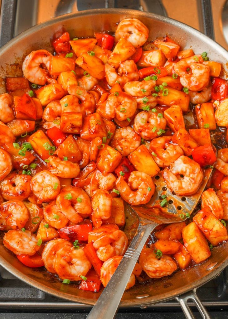 Shrimp Bell Pepper Stir Fry in Saute Pan