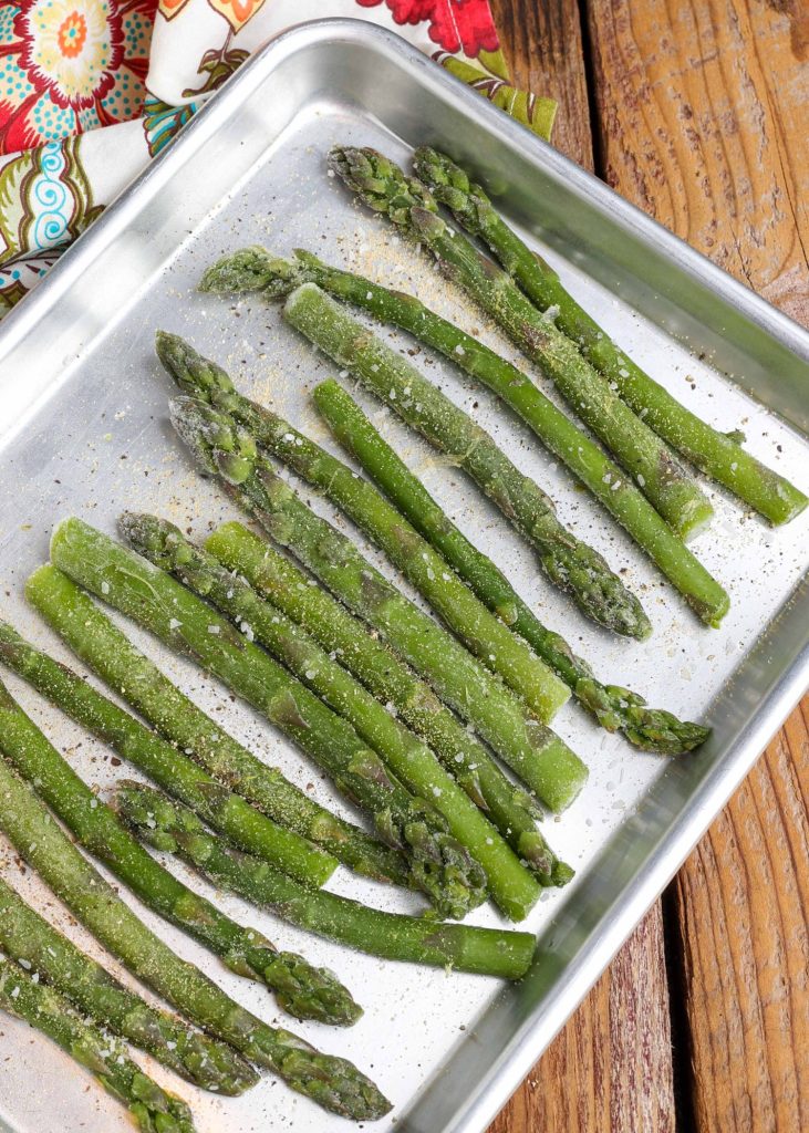 Air Fryer Frozen Asparagus on sheet pan