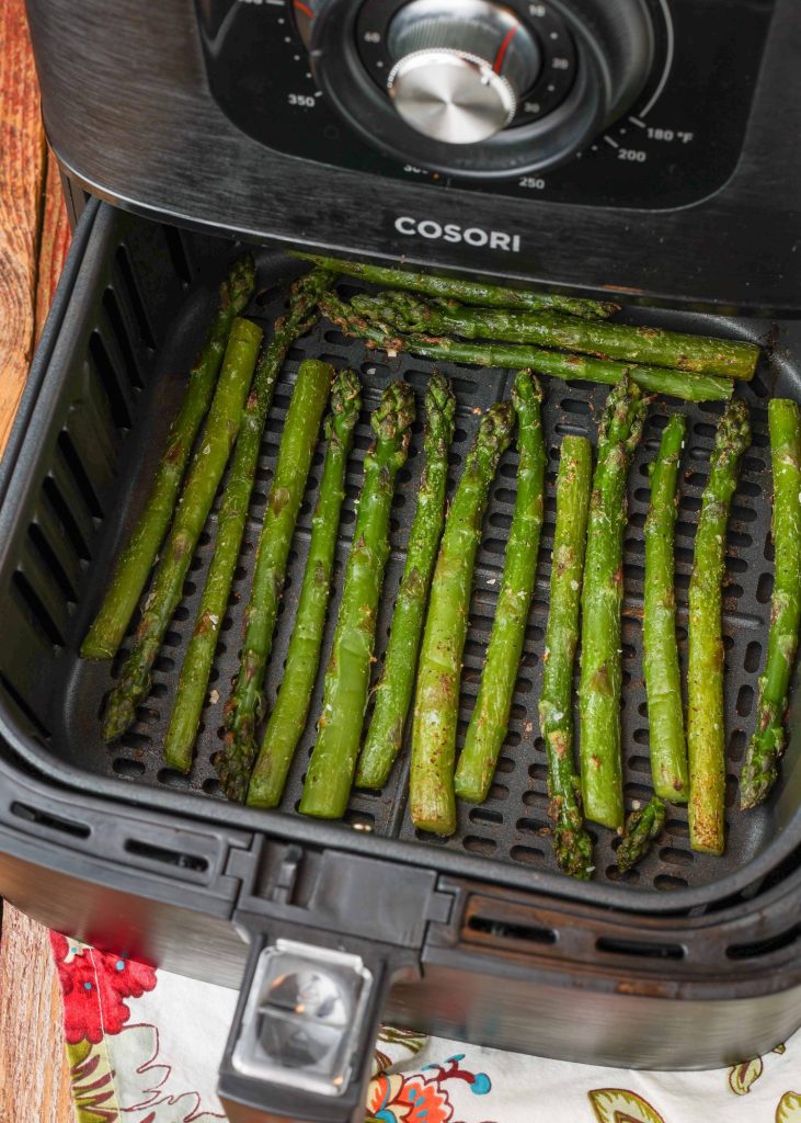 Air Fryer Frozen Asparagus in basket