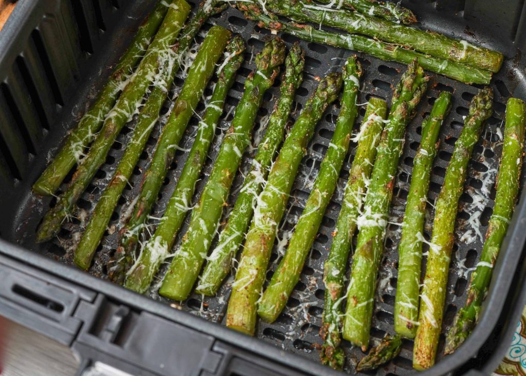 Air Fryer Frozen Asparagus in Fryer Basket