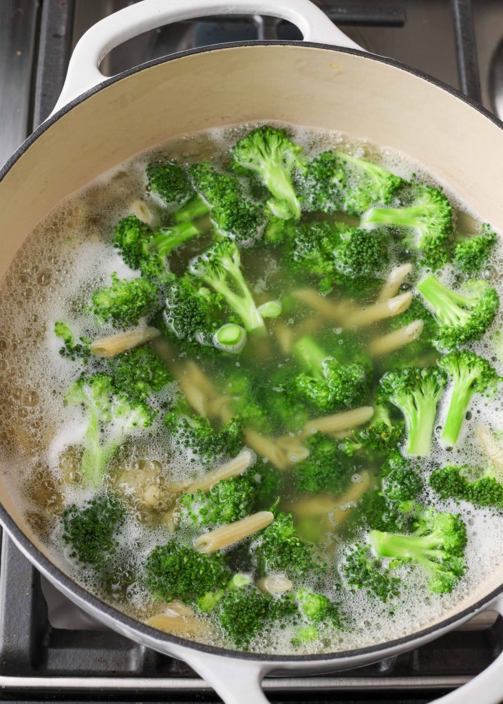 Mushroom Broccoli Pasta broccoli in boiling water
