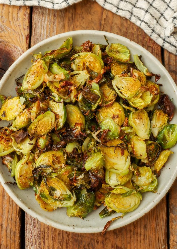 Brussels Sprouts Chips in a white serving dish