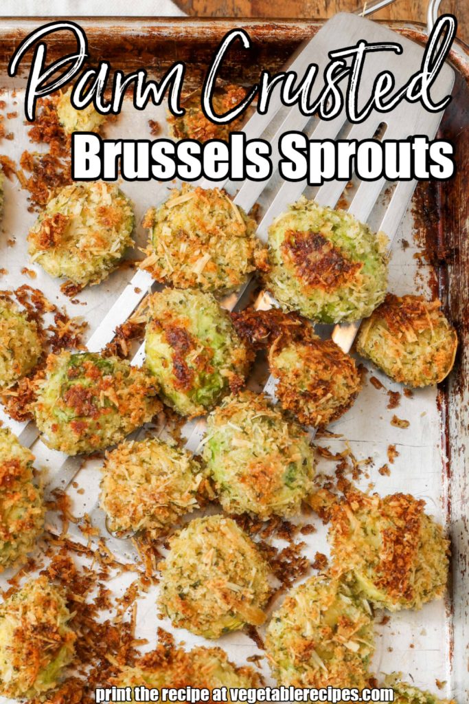 Parm Crusted Brussels Sprouts cooked on baking sheet