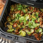 Air Fryer Brussels Sprouts Chips in fryer basket