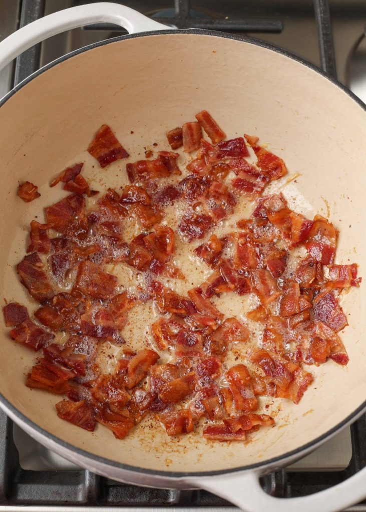 bacon in enamel pot