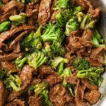 beef broccoli stir fry in skillet