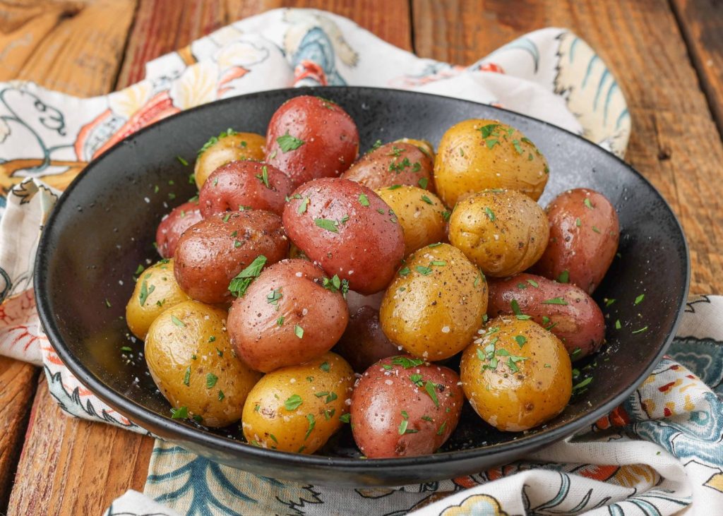 red and yellow baby potatoes with parsley