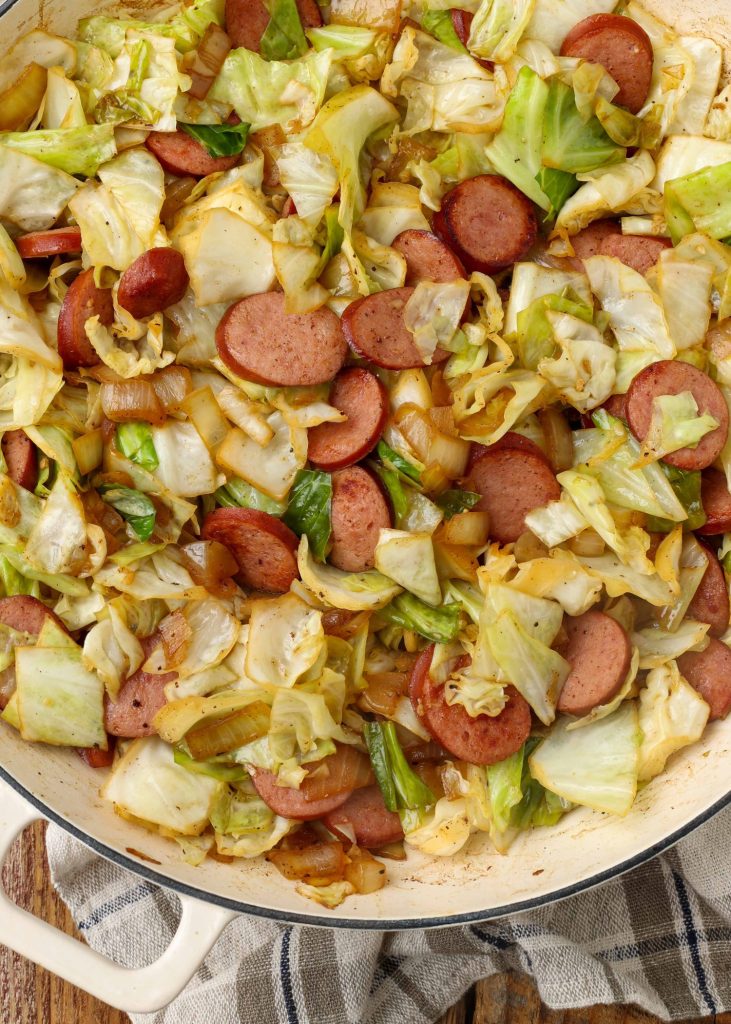 Cabbage and Sausage in skillet