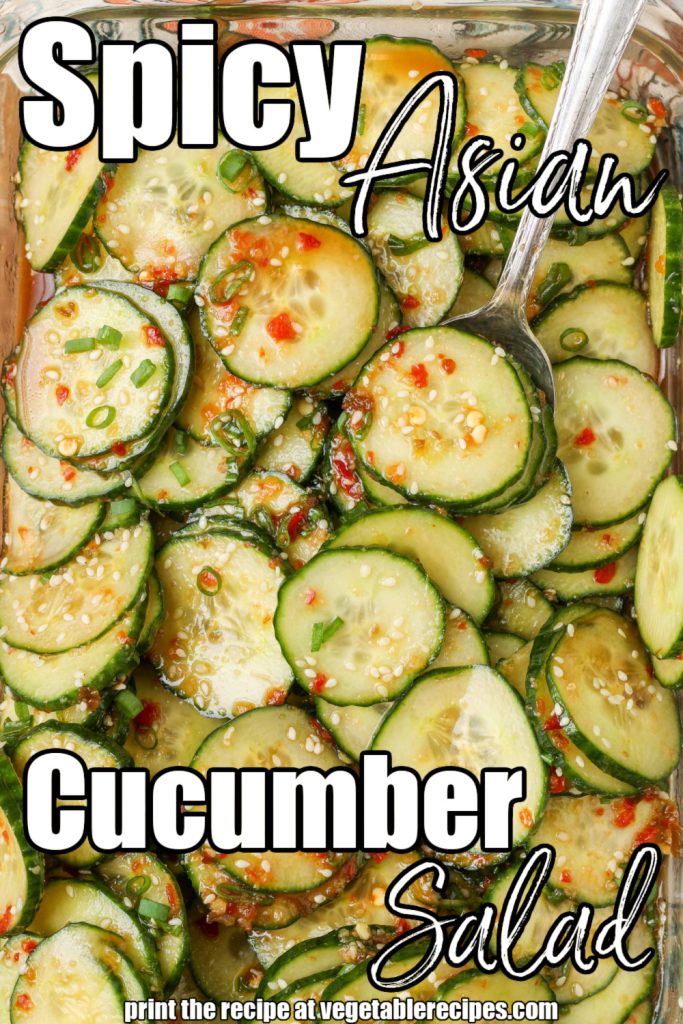 close up photo of cucumber salad with Asian dressing 