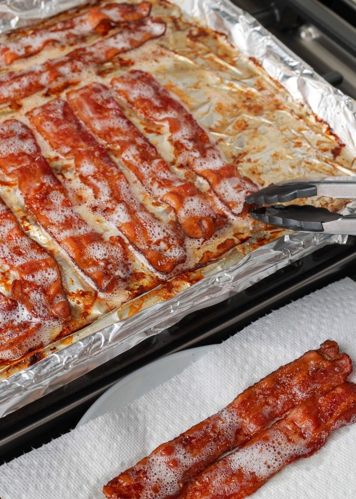 oven cooked bacon of foil lined sheet pan
