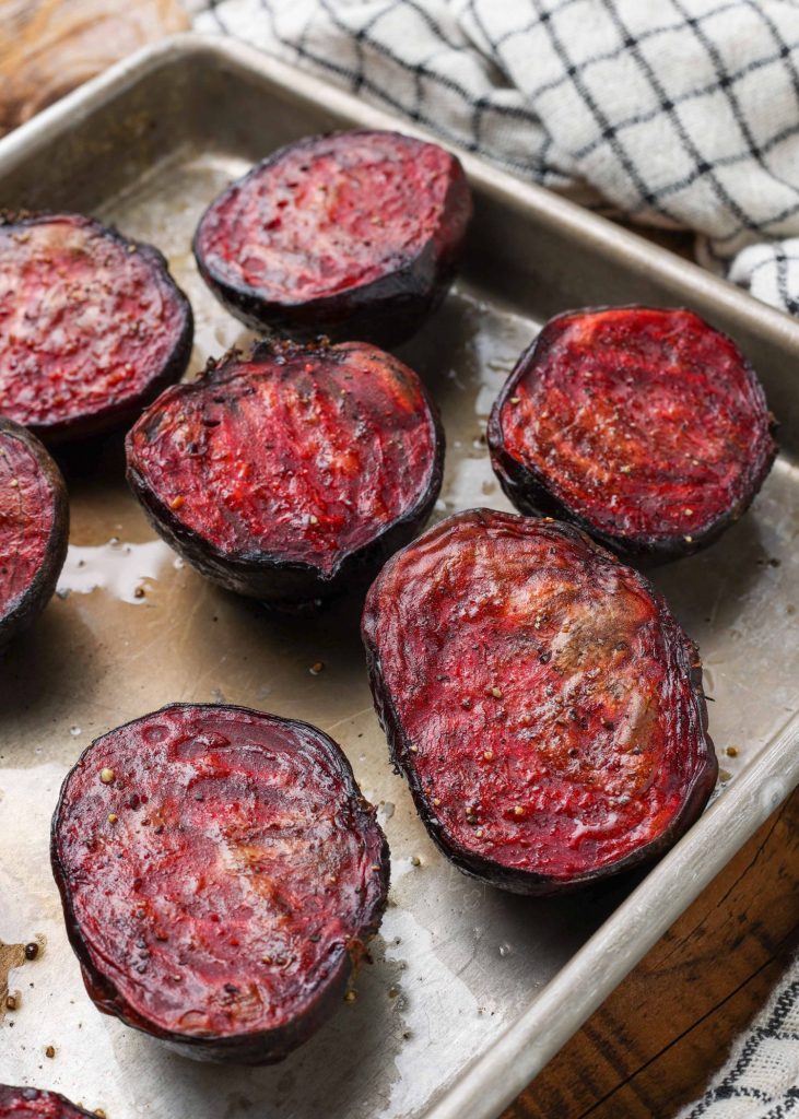piping hot roasted beet slices, fresh from the oven