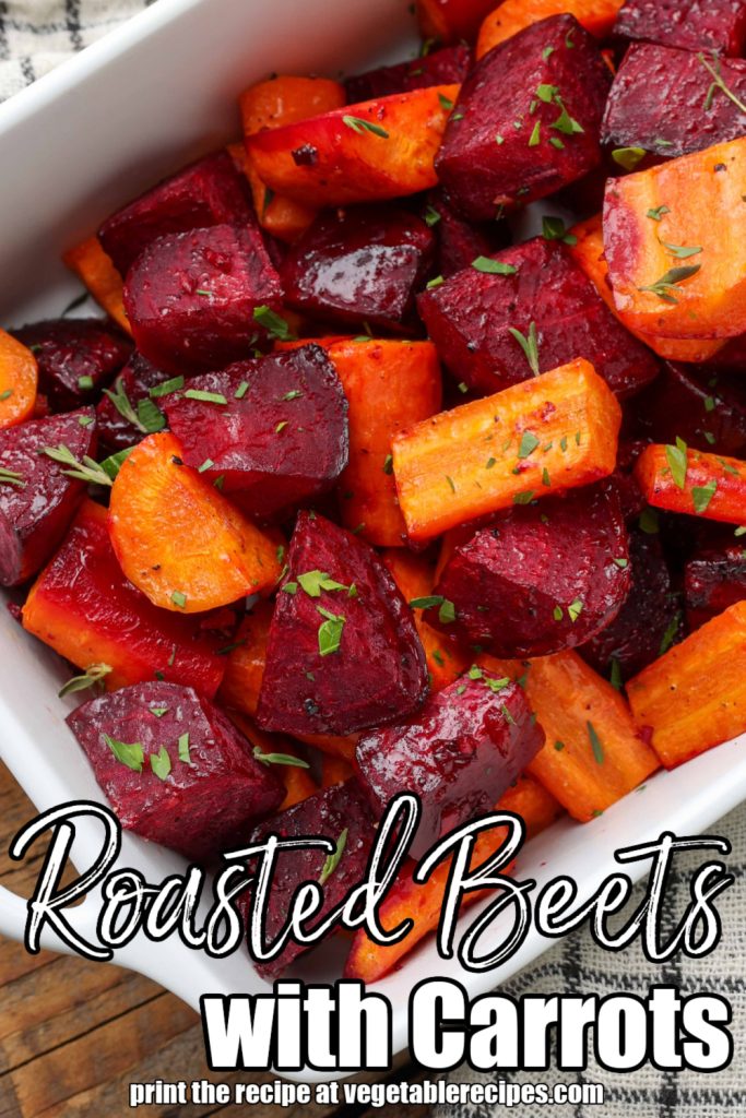 close up of white dish with roasted beets and carrots in it