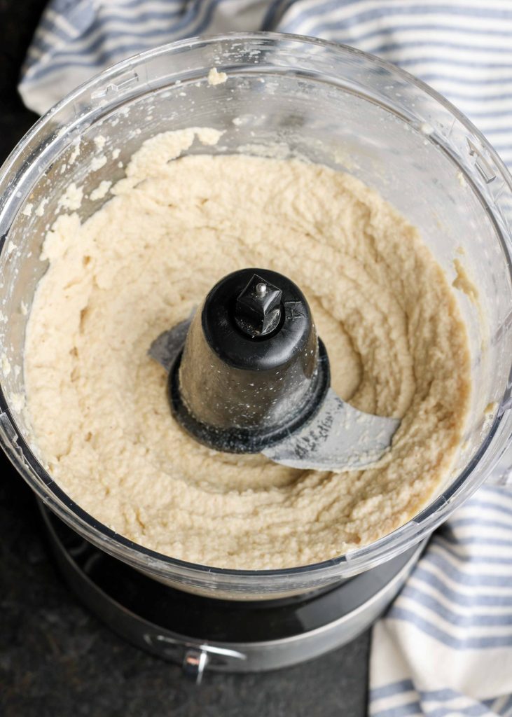 hummus made with cauliflower in the food processor