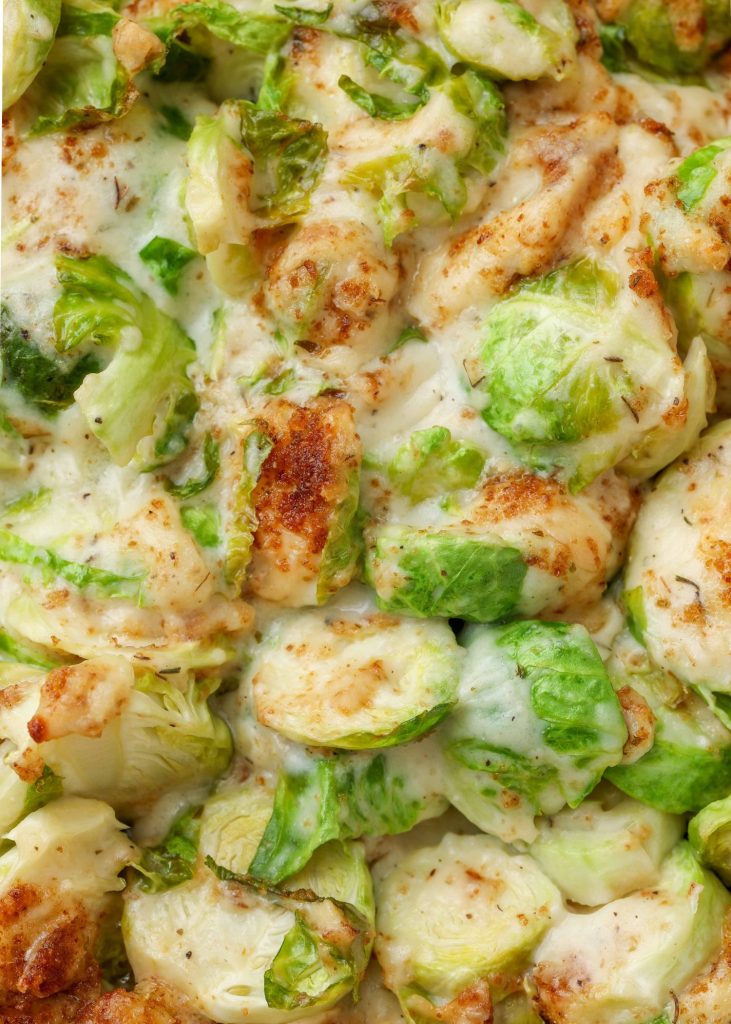 close up of Brussels in gratin sauce