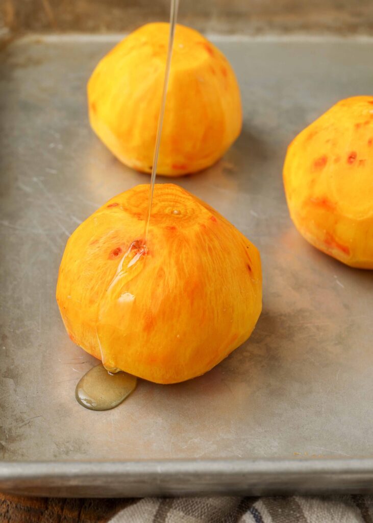 Golden beets dressed with olive oil