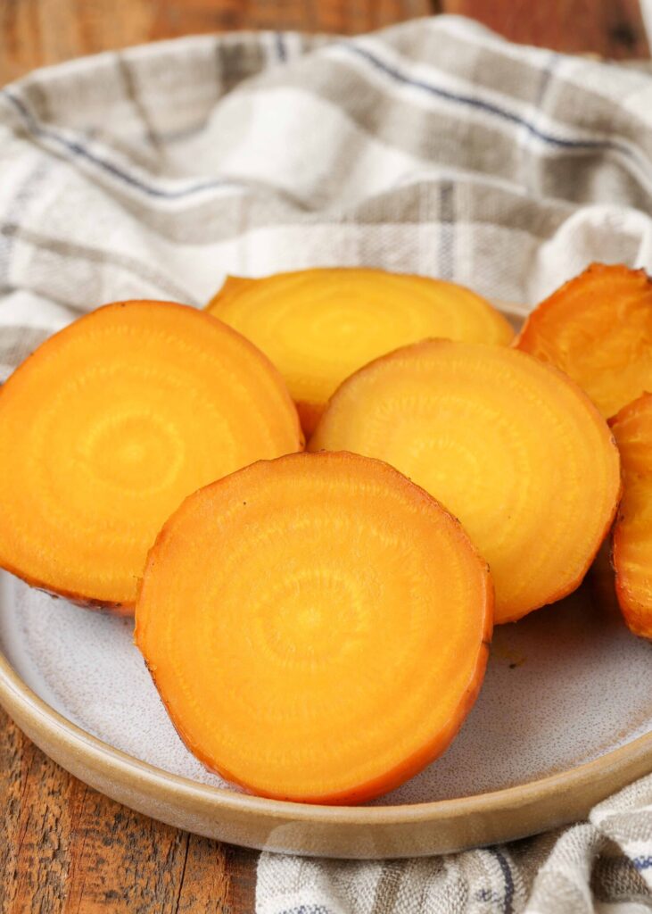 Roasted and sliced golden beets