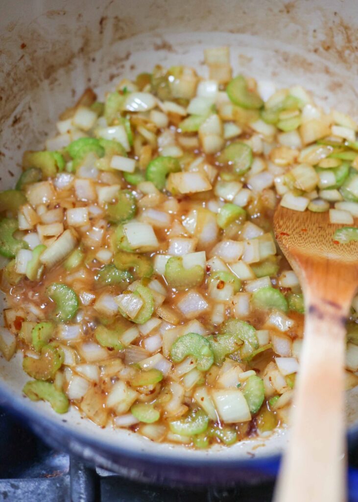 celery and onion in pot