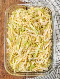 spicy cabbage slaw in glass dish