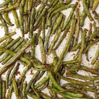 crisp, browned, oven roasted green beans